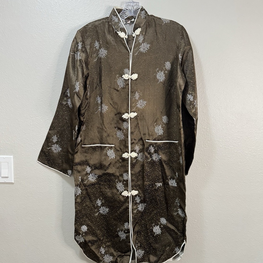 Vintage Martin's Bangkok Brocade Cheongsam Coat Jacket - Medium - Brown